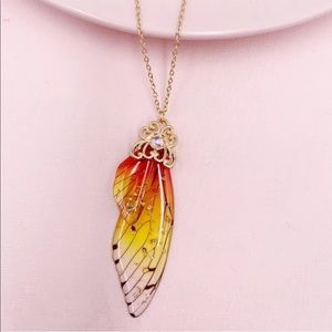 Fairy Gold Pendant Red Butterfly Wing Necklace